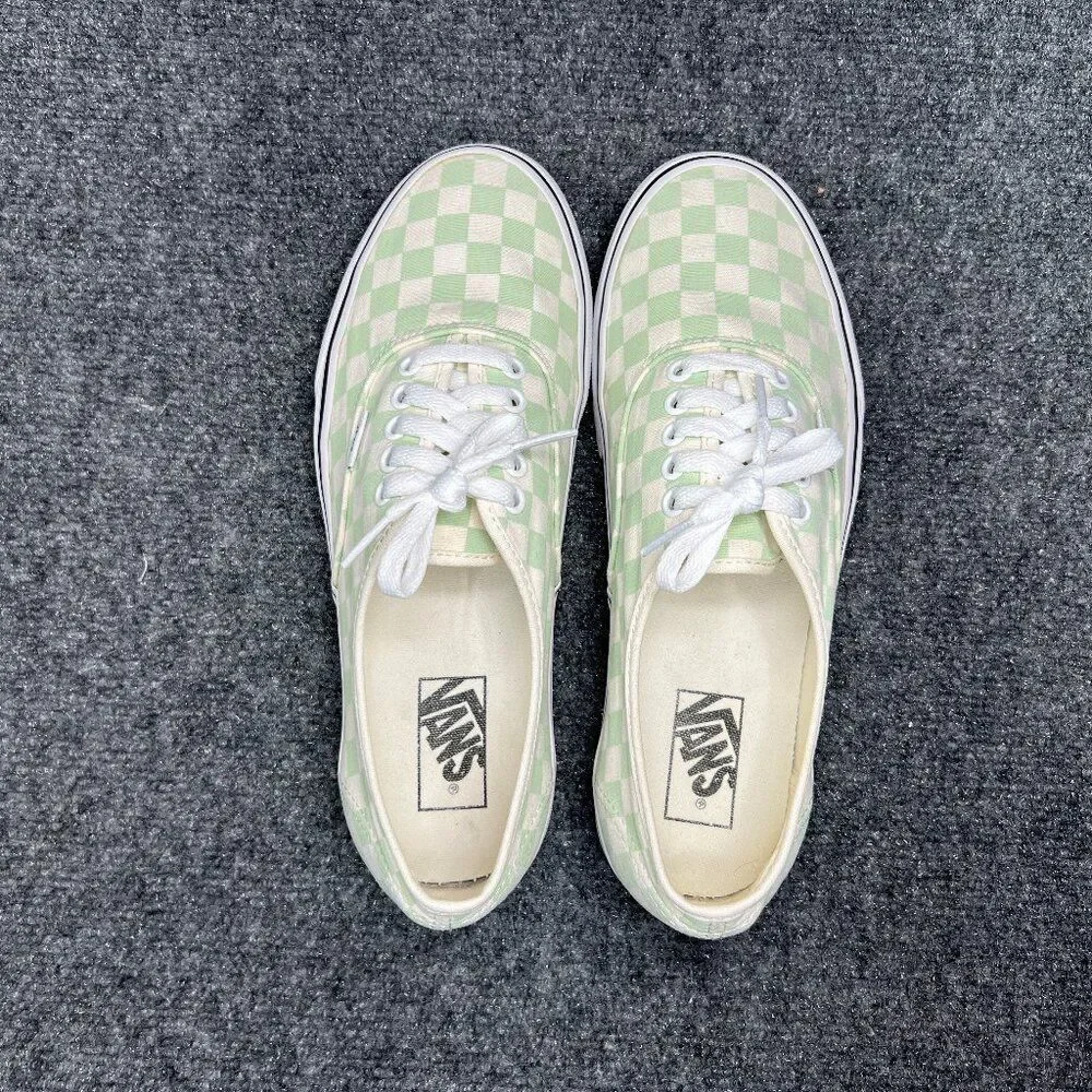 Vans Authentic Shoes Women's 10.5 Off White Mint Green Checkerboard Low Sneakers